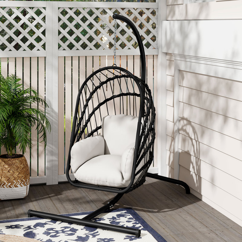 Daijon 1 Person Egg Chair with Stand, Black, Grey
