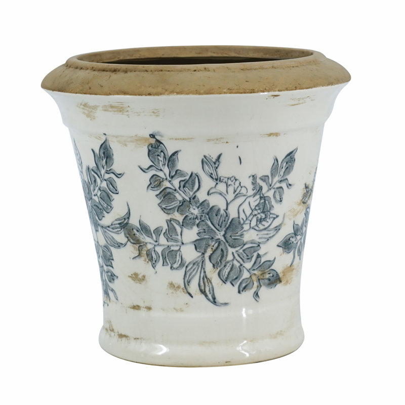 Ceramic Flower Planter, 6.7" H x 7.1" W x 7.1" D