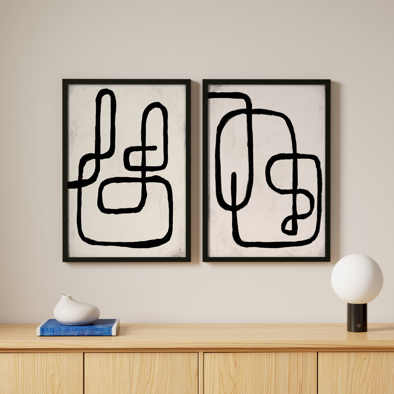 Linework by StudioM, Black Framed Paper, 30" H x 42" W x 1.25" D