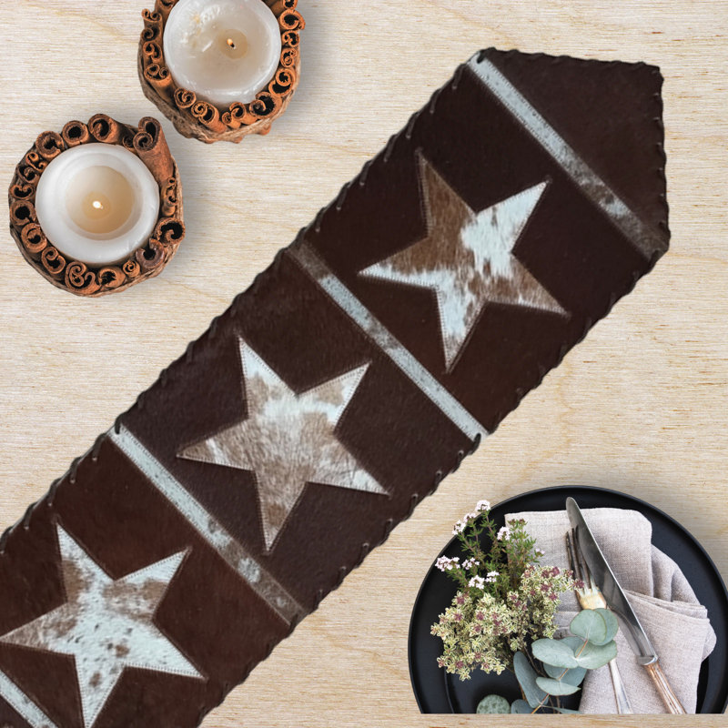 Star Cowhide Table Runner, Brown/Cream, 120" L x 12" D