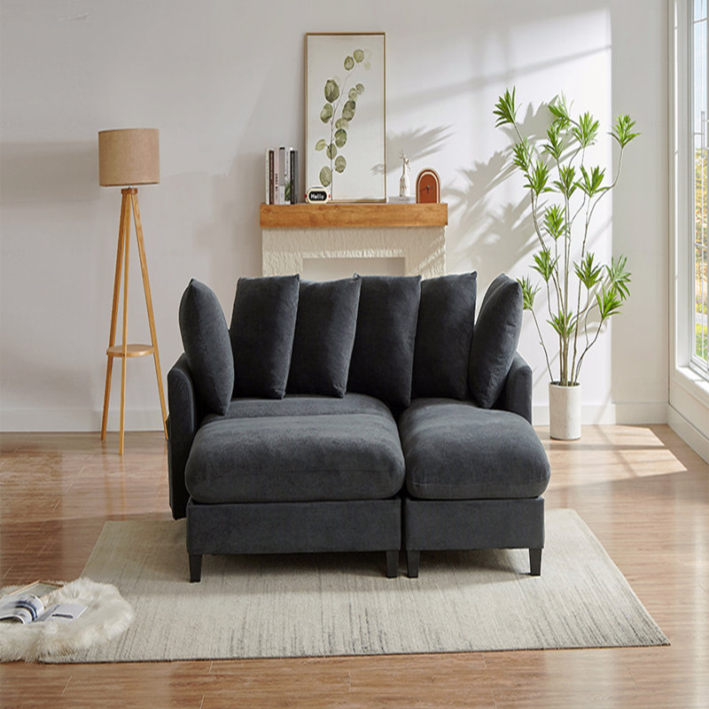 Canapé modulaire Basic, canapé en L de 83 po avec beaucoup d'espace de rangement, repose-pieds mobile et six coussins décoratifs