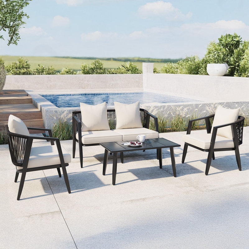 Ensemble de sièges d'extérieur ultra-durables pour les patios, les pelouses et les abords de la piscine, Beige, Noir