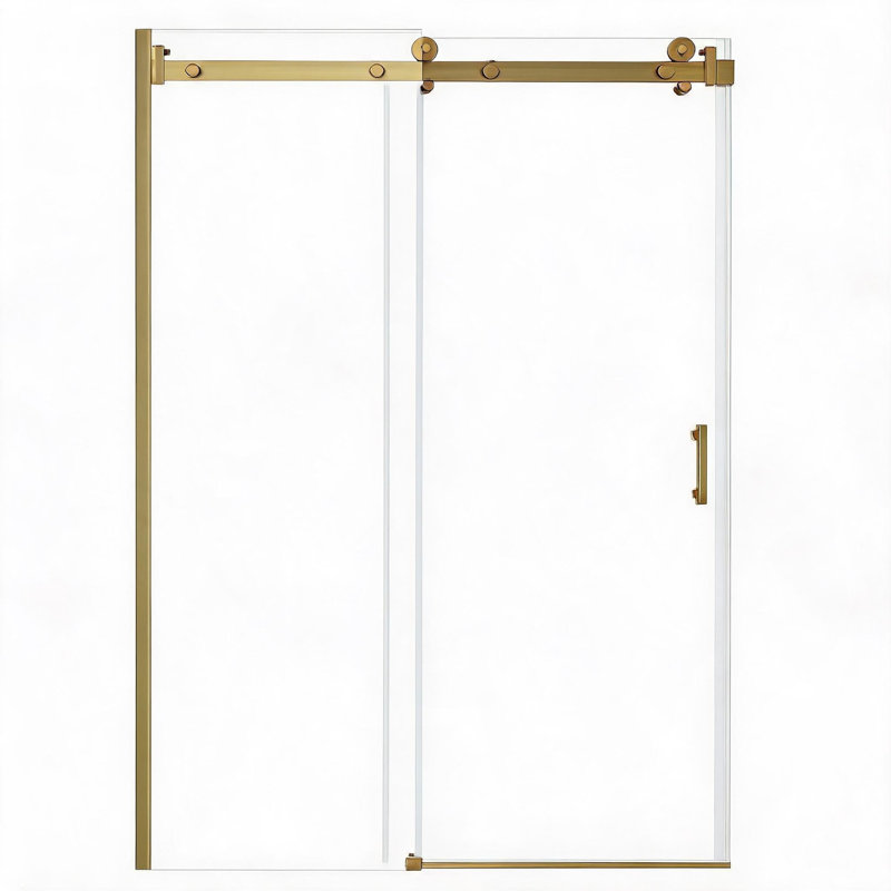 Porte de douche coulissante simple en verre trempé doré de 8 mm, 122 cm x 193 cm, avec cadre en acier inoxydable 304