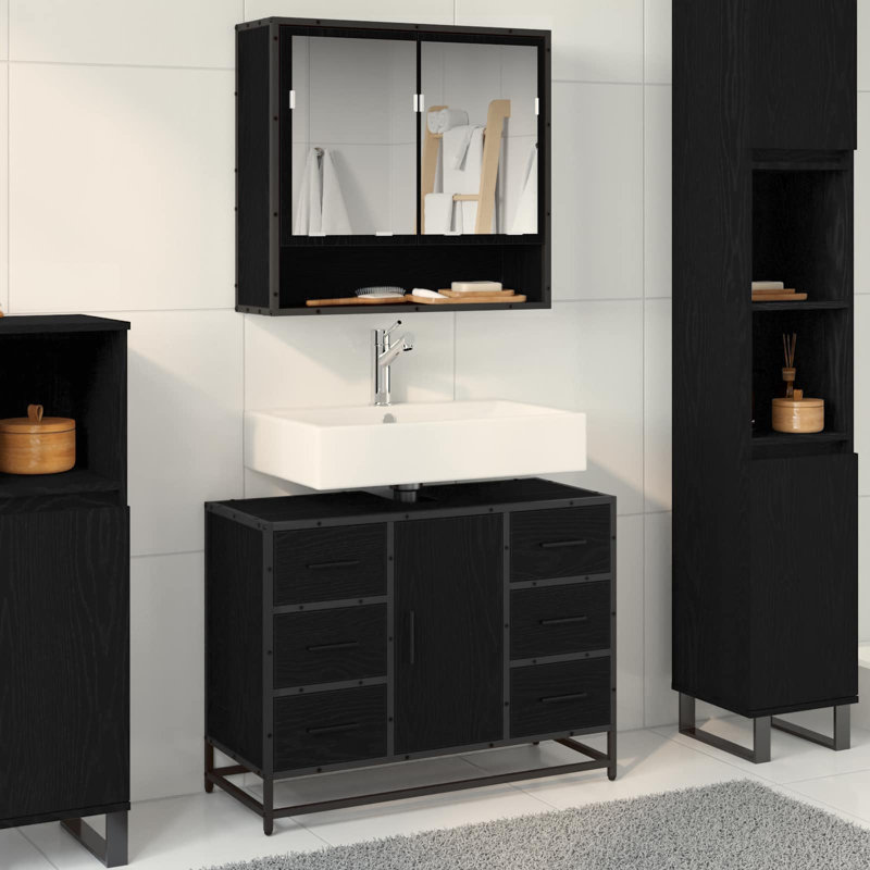 Bathroom Vanity with Basin, Black Oak