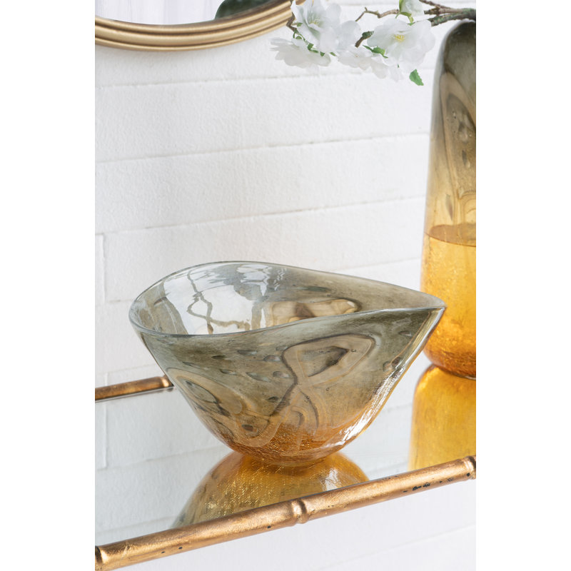 Bol en verre asymétrique 12 x 8,5 x 6 po avec finition dégradée noire et ambre