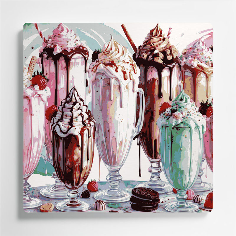 Desserts Milkshake gris, art mural en métal, H 12 po x l 12 po