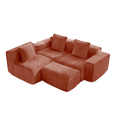 Luxurious Velvet Sectionals, Modern L-shape 3-seater For Home