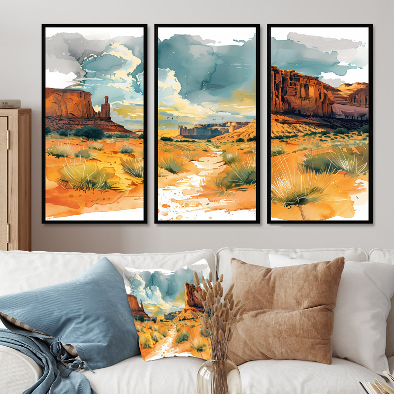 Marthella - Ensemble d'art mural Canyon, H 28 po x l 12 po x P 1 po, Toile avec cadre flottant noir