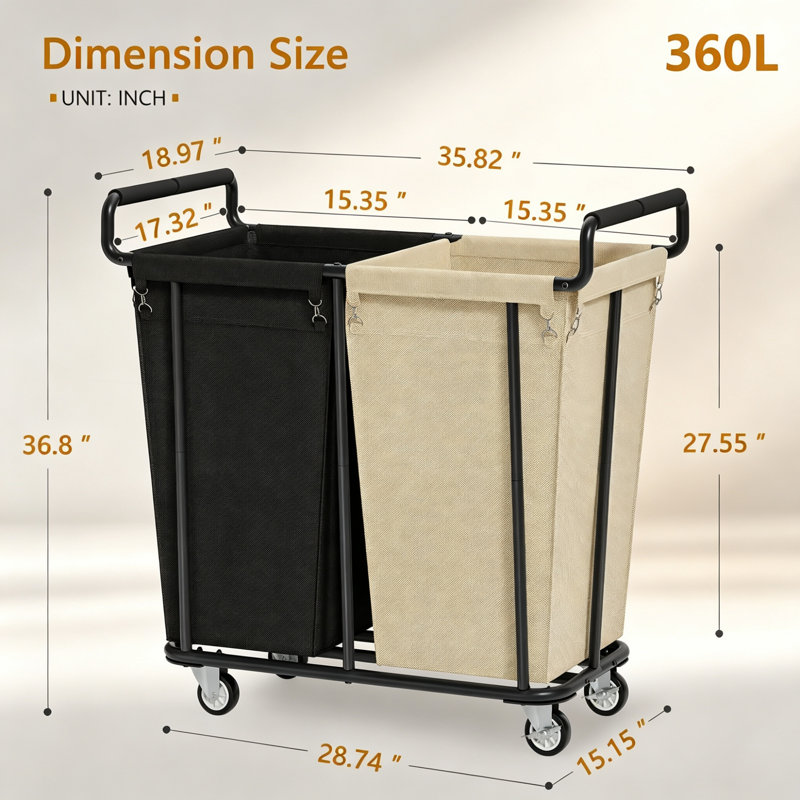Laundry Hamper, Black+beige