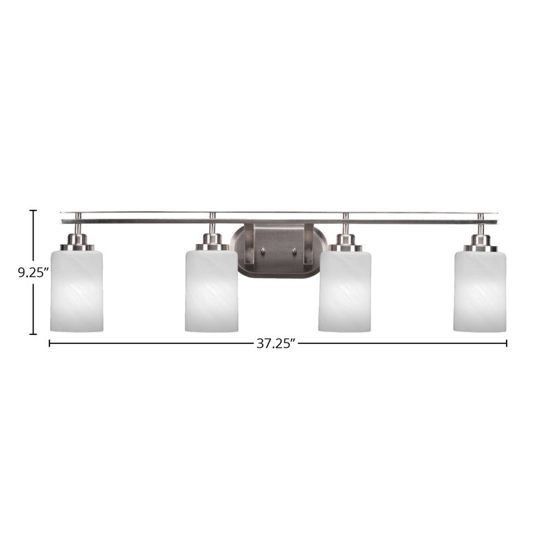 Brushed Nickel 4-Light Vanity Bar with White Glass Shades