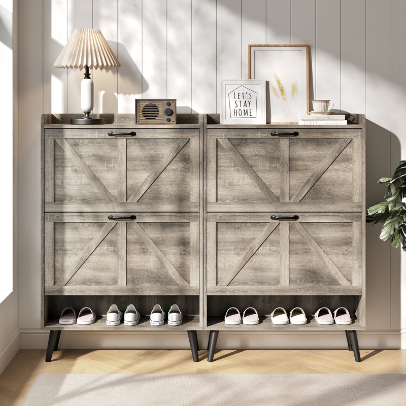 Farmhouse Shoe Cabinet with Drawer, MDF Wood Hidden Shoe Storage for 20 Pairs, Shoe Organizer Entryway, Gray