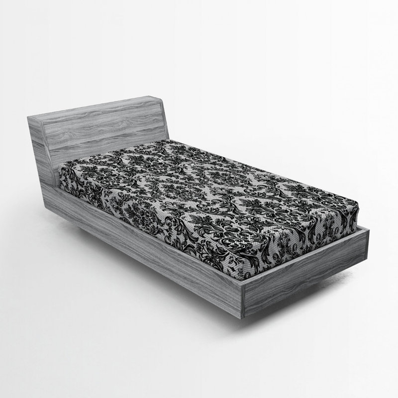 Microfiber Fitted Sheet, Twin XL Fitted Sheet, Black/White Damask 2