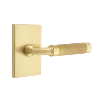 Emtek Select Passage Interior Mortise w/ Modern Rectangular Rosette & R-Bar Stem, Knurled Lever