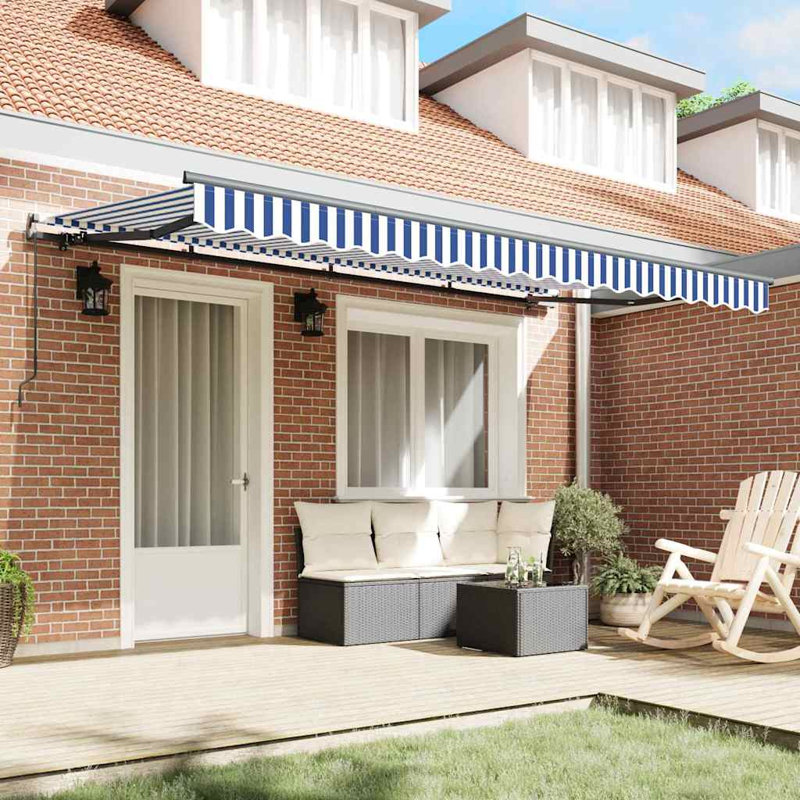 Brayden Studio 200 cm D Retractable Door / Window Awning, 400 cm W x 200 cm D, Blue/Anthracite