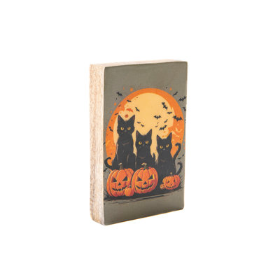 Print Block Halloween Cat & Pumpkin