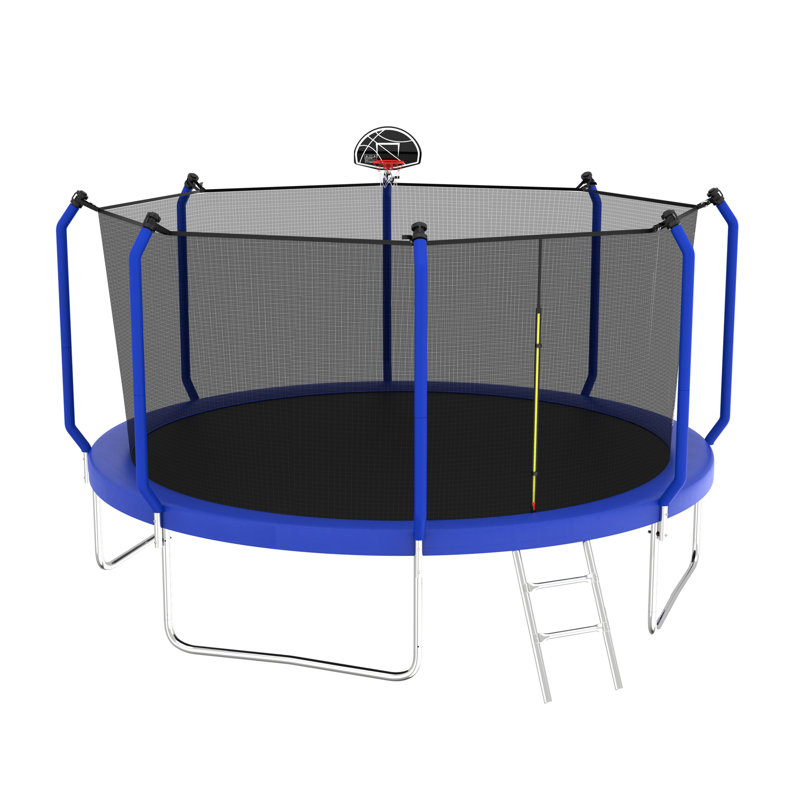 Trampoline 12FT avec panier de basketball, trampoline d'extérieur renforcé de type ASTM avec filet d'enclos
