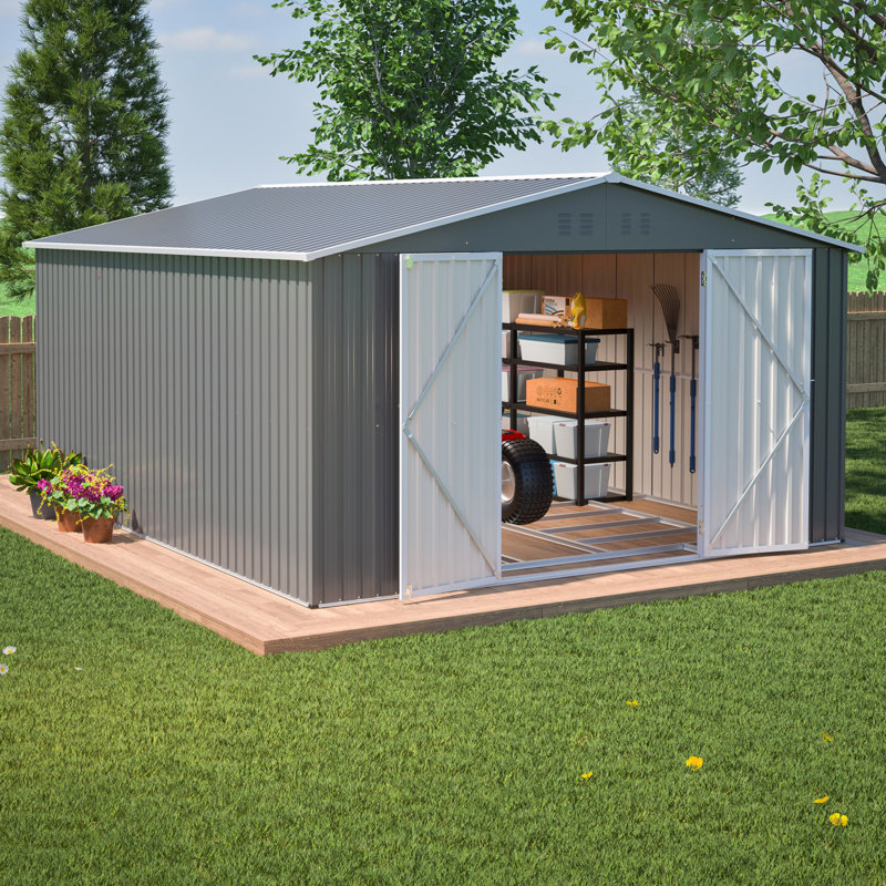 Remise de rangement avec structure de plancher renforcée et portes verrouillables et 4 évents
