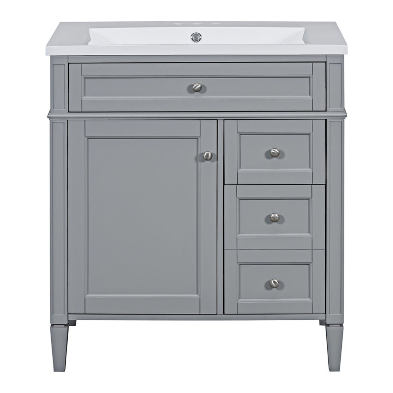 Ensemble de meuble-lavabo simple 30 po avec plateau en résine Rhorer, Gris