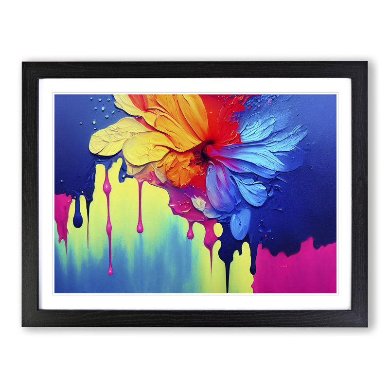 Luminous Modern Flower Abstract - Single Picture Frame Print, 34cm H x 46cm W x 2cm D, Black