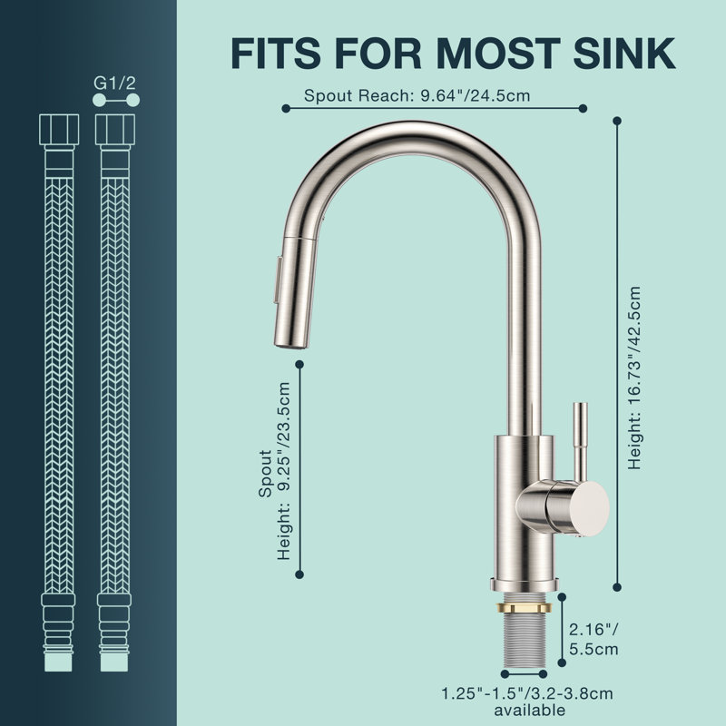 Pull Down Spray Single Lever Kitchen Tap, Brushed Nickel