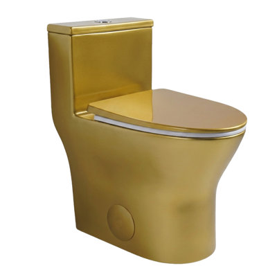Toilette compacte une pièce de 24,8 po de couleur dorée satinée Los Flexi, cuve allongée, hauteur confortable ADA de 18 po, système de chasse à tourbillon sans rebord 1,0 / 1,28 GPF, siège à fermeture douce, installation brute de 12 po
