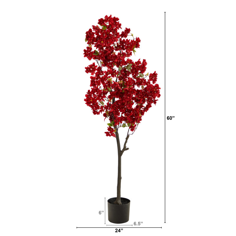 60" Red Faux Cherry Blossom Tree in Black Planter