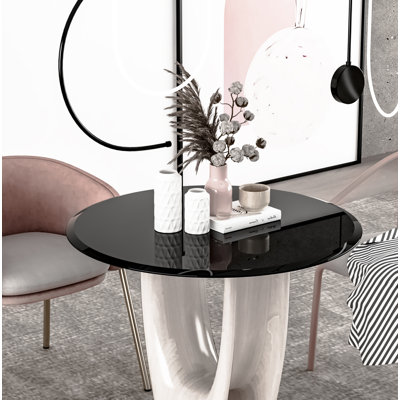 Plateau de table rond en verre trempé noir 1/2 po d'épaisseur biseauté à bord poli