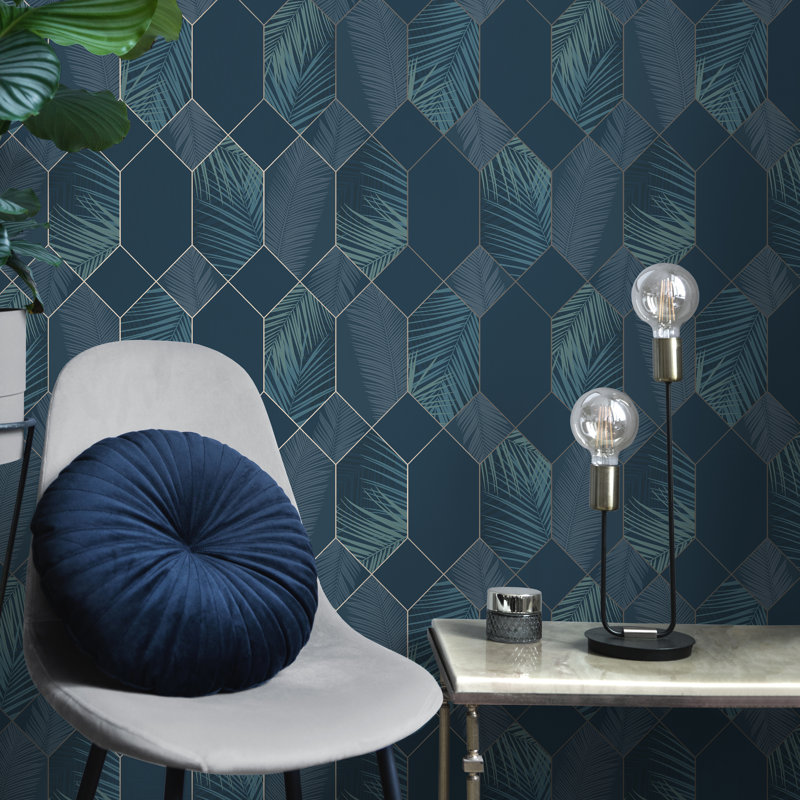 Miami Tropical Geo Wallpaper, Navy