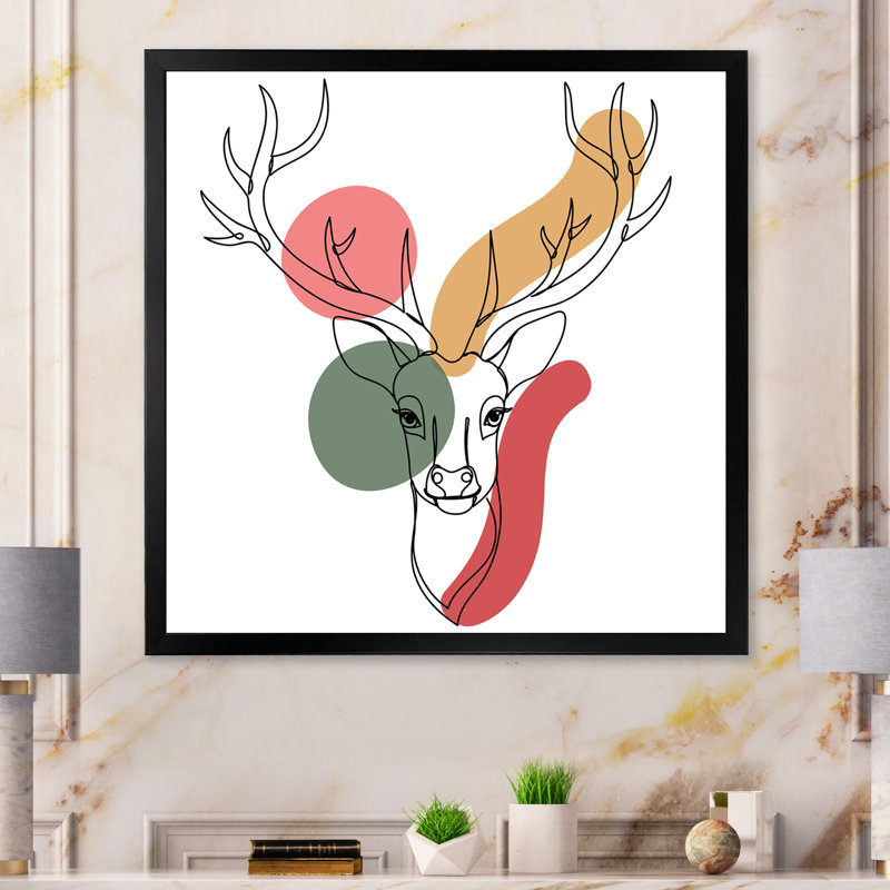 Minimalisme Christmas Deer Earth Tones - reproduction d'art sur toile, Cadre noir, H 16 po x l 16 po x P 1 po