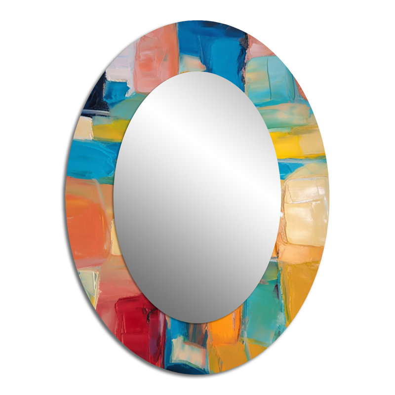Vibrant Cubist Colourfields - Large Oval Wall Mirror On Metal, 40" x 30"