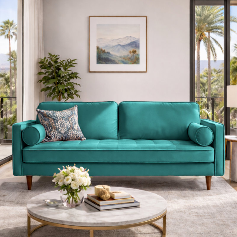 Alden 70" Square Arm Velvet Sofa, Teal