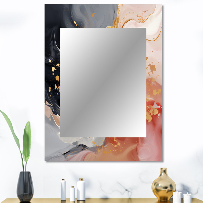 Pink Liquid Gold Harmony Wave - Modern Rectangular Wall Mirror, 40" x 30"