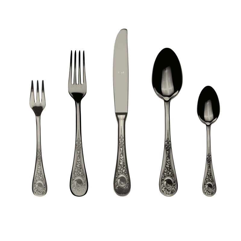 Ensemble de couverts Diana avec fourchettes à gâteaux - 30 pièces - Or noir, Or noir