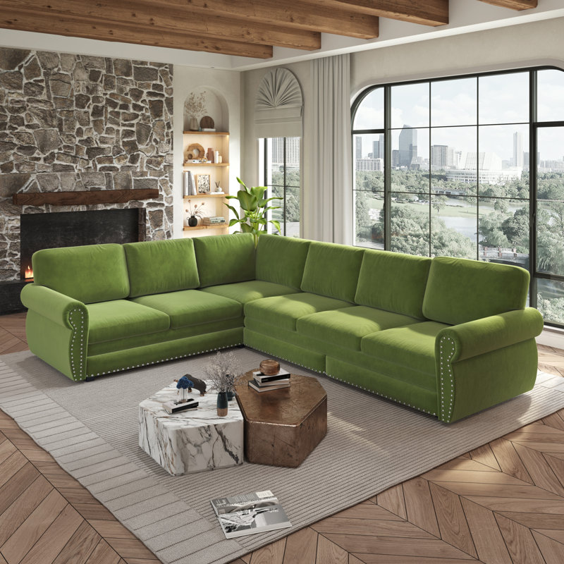 Canapé d'angle convertible en chenille de 3 m (118 po), style moderne et familial., Vert