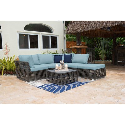 Graphite 6 Piece Rattan Sunbrella Sectional Seating Group with Cushions -  Panama Jack Outdoor, PJO-1601-GRY-6SEC-GL/SU-735