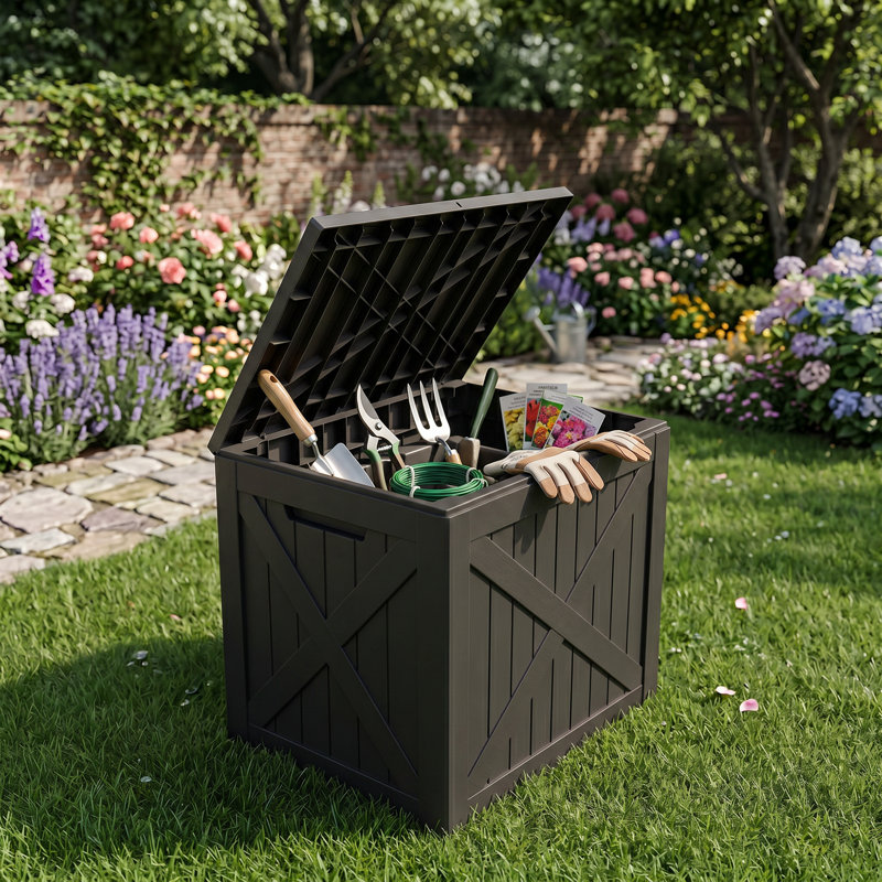 22 in. D x 17 in. W Resin Deck Box Seat with Lockable Lid & Reinforced Top, Black