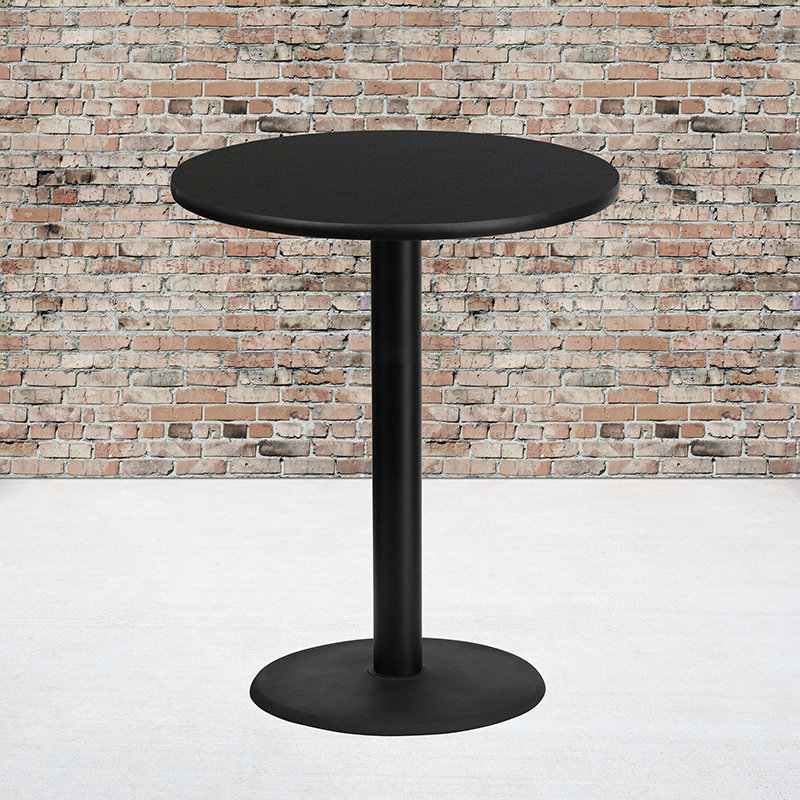 Plateau de table rond en stratifié de 24 po avec base de bar ronde de 18 po Jamey, Noir, Table de pub (hauteur de 43,13 po)