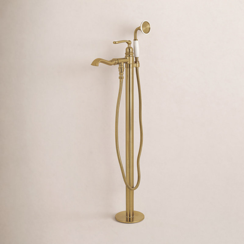 Kingston Brass Royale Single-Handle 1-Hole Freestanding Tub Faucet with Hand Shower, Satin Brass