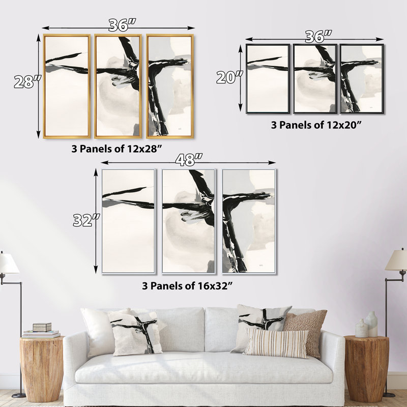 Abstrait neutre II - ensemble d'art moderne sur toile encadré moderne de style Mid-Century 3, Noir