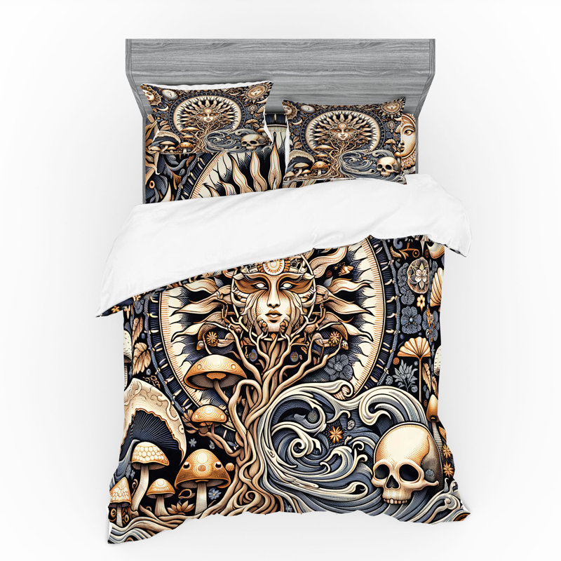 Ensemble de literie Ambesonne Boho Art & bleu violet brun pâle, Housse de couette très grand lit californien + 3