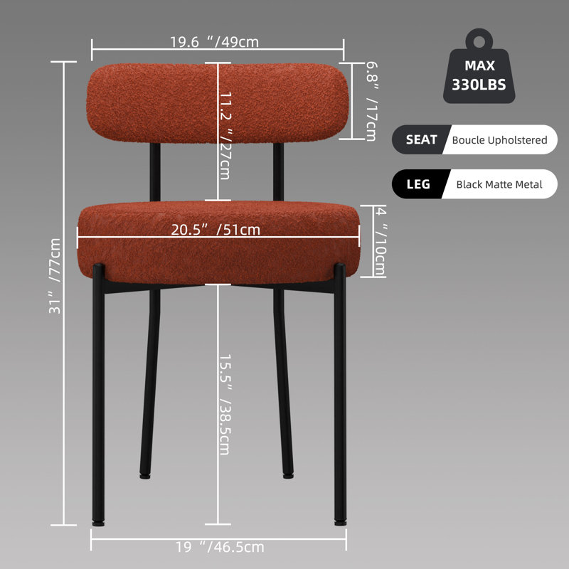 Chaises d'appoint rembourrées avec structure en fer, Orange