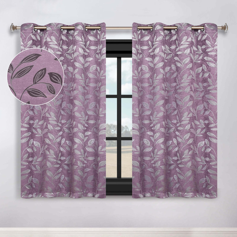 Finklea 100% Polyester Floral Room Darkening Grommet Curtain Panels, Wisteria, 70" W x 63" L