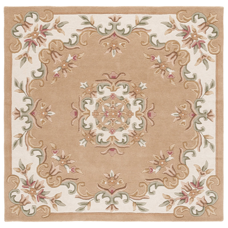 Stenger Hand Tufted Wool/Cotton Floral Rug in Ivory/Beige, Square 6'