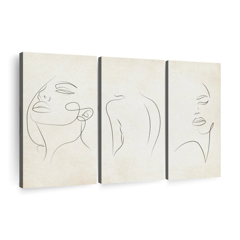 Portrait féminin, une ligne, femme sur toile, ensemble de 3 pièces, H 20 po x l 33 po x P 1,25 po