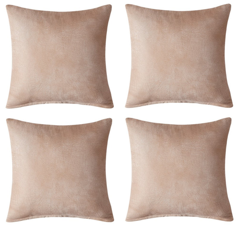 Faux Leather Reversible Pillow Cover, 18" x 18", Beige