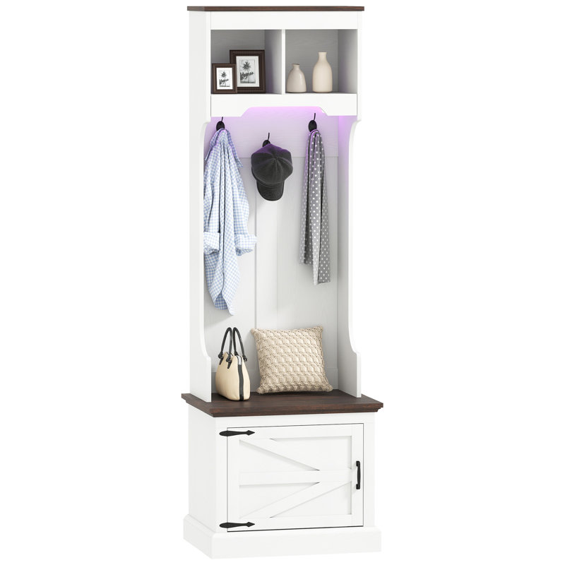 Arbre d'entrée 3 en 1 avec banc, portemanteau et rangement pour chaussures, blanc
