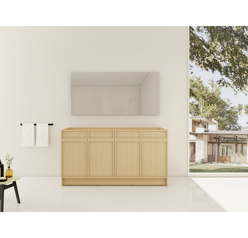 Meuble-lavabo autoportant de 60 pouces avec 4 portes d'armoire à fermeture en douceur, grand espace de rangement et design intemporel pour les salles de bains modernes.