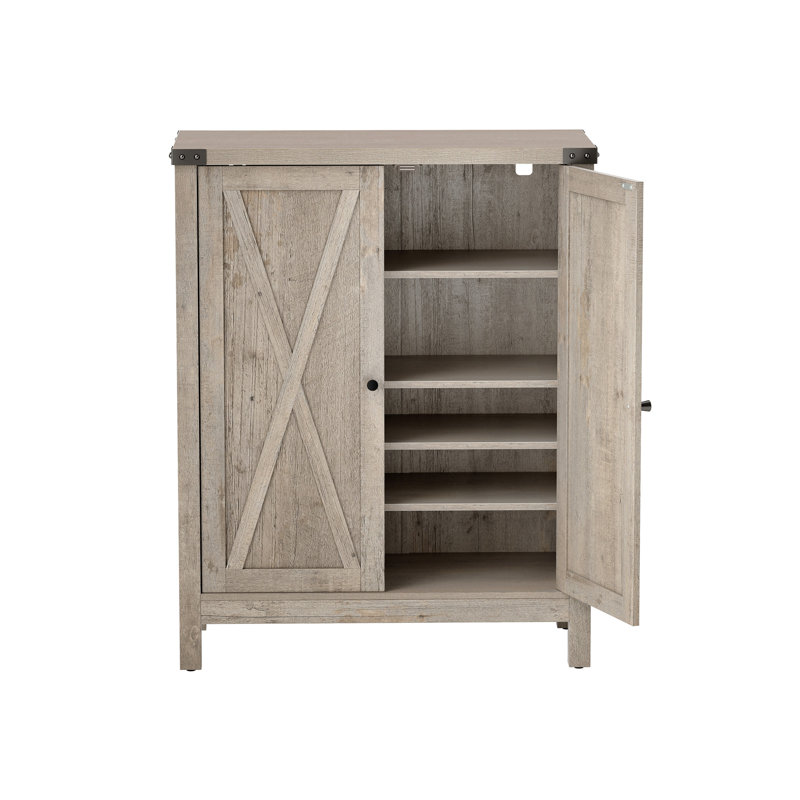 Farmhouse Entryway Shoe Rack, Wooden 5-Tier Cabinet with Doors, Gray Wood