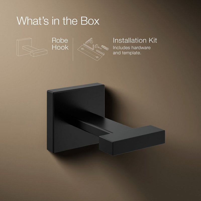 Square Robe Hook, Matte Black
