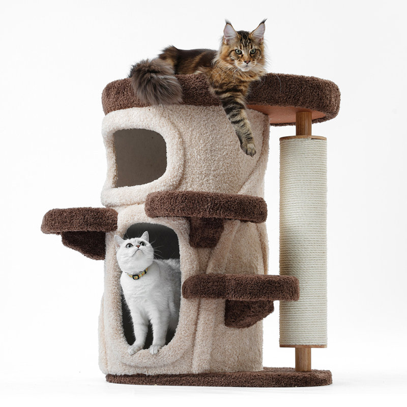 37'' H Solid Wood Cat Tree / Multi Cat Condo Warm Cat Climbing Shelf